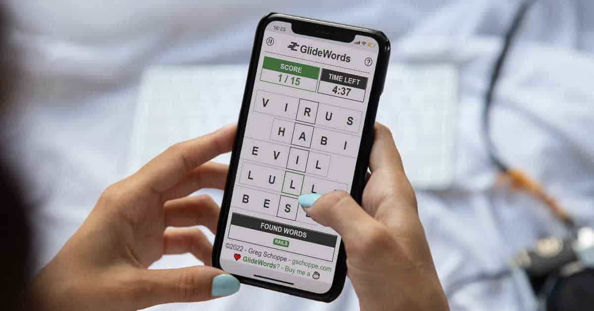 GlideWords.com on a mobile phone